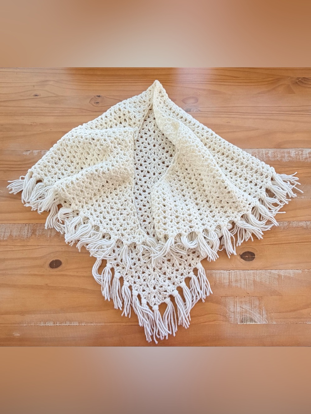 Vintage Handmade White/Cream Crochet Shawl Vintage Cottagecore Grandmacore